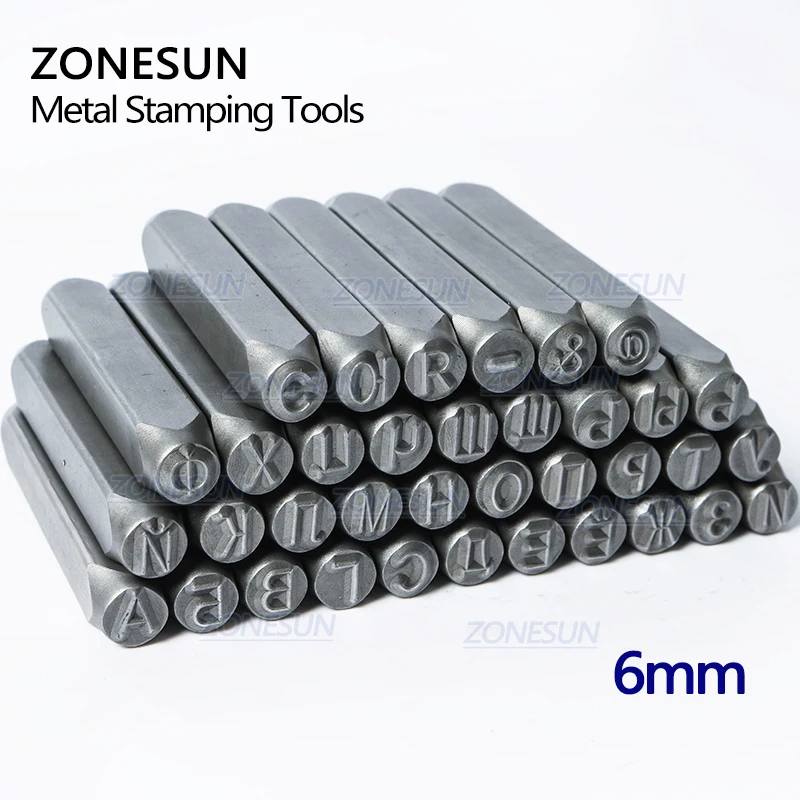 ZONESUN 36 шт./набор, ювелирное изделие из металла марки Алфавит Набор русские A-Z кожа удар Штамповка Сталь металлический кейс для инструментов для рукоделия 6/8 мм