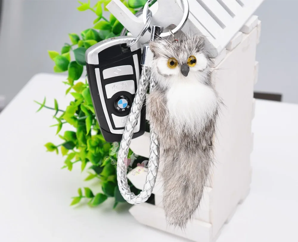 Коричневый серый сова брелок из натурального кролика Мех животных сумка