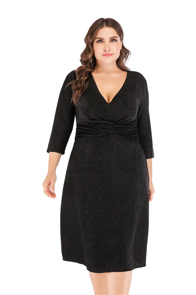 Большие размеры 6XL женское модное платье 2019 свободные однотонные цвета v-образный