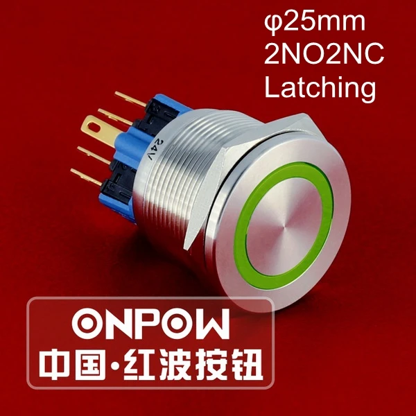 ONPOW 25 мм 2NO2NC 12В/24В защелкивающееся кольцо LED водонепроницаемый IP65 из нержавеющей