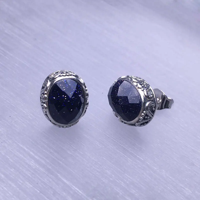 Серьги пусеты CSJ из серебра 925 пробы с синим золотом и песком высокое качество