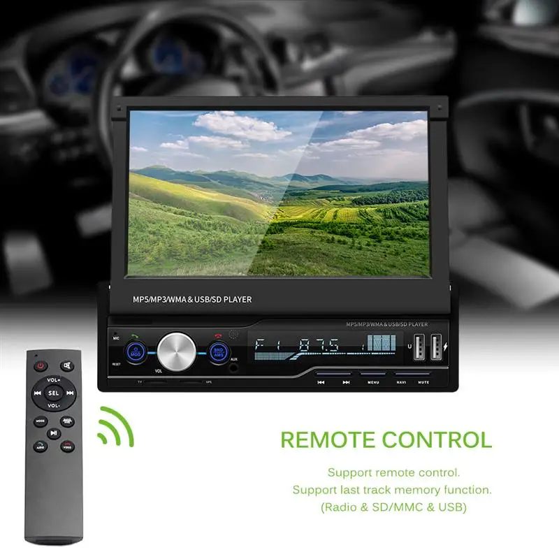 Автомобильный MP5 плеер с 7 дюймовым HD экраном Bluetooth громкой связью FM радио USB AUX