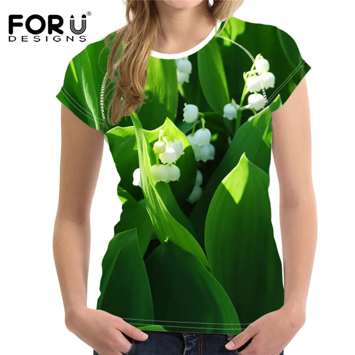 W3758BV FORUDESIGNS/3D Футболка с цветочным принтом Convallaria majalis, женские тонкие топы, укороченные женские эластичные футболки для бодибилдинга, женская одежда - Цвет: W3758BV