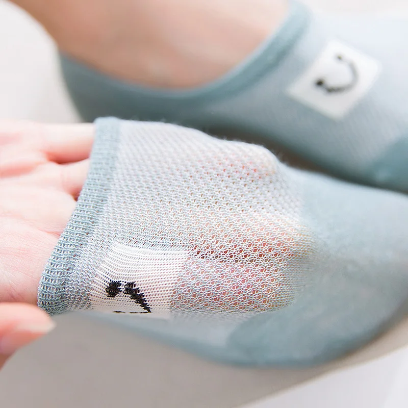 Сезон весна лето невидимые носки женские лодочки со смайликом сетчатые