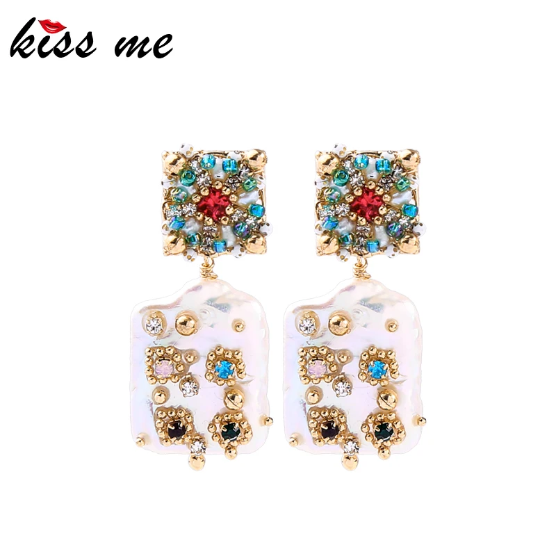 

kissme Baroque Irregular Cultured Pearl Luxury Multicolored Crystal Drop Earrings For Women Gifts Gold Color Fashion Jewelry