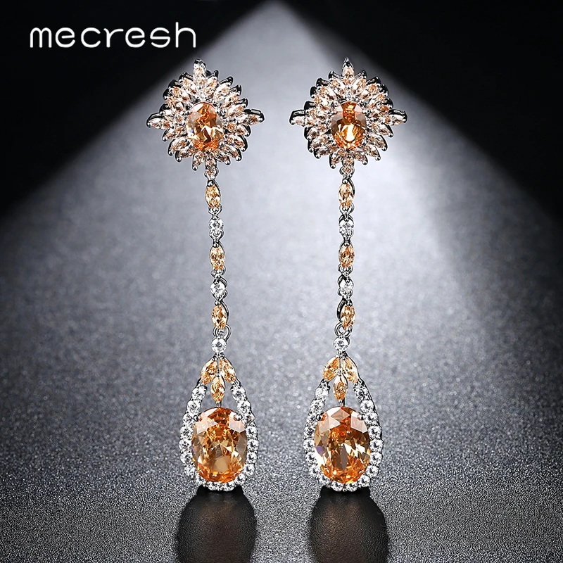 

Mecresh 2 Color Cute Flower Korean Earrings for Women AAA+ CZ Long Chain Bridal Earrings 2022 Wedding Dress Accessories MEH1078