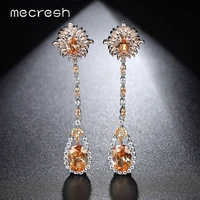 mecresh 2 color cute flower korean earrings for women aaa cz long chain bridal earrings 2022 wedding dress accessories meh1078