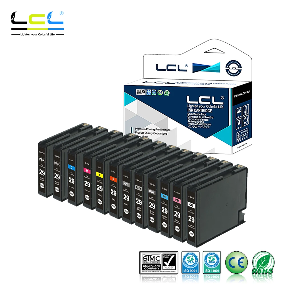 LCL PGI-29 PGI29 PGI 29 (12-Pack CO PBK MBK DGY GY LGY C PC M R PM Y) чернильный картридж совместимый для Canon PIXMA