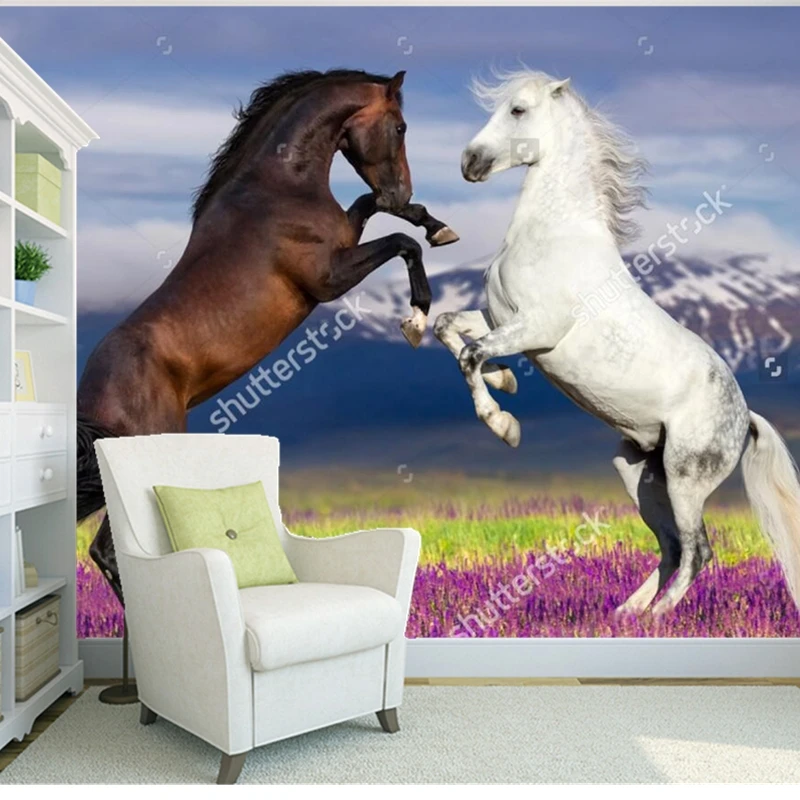 Фотообои на заказ обои с изображением двух лошадей современные фрески для
