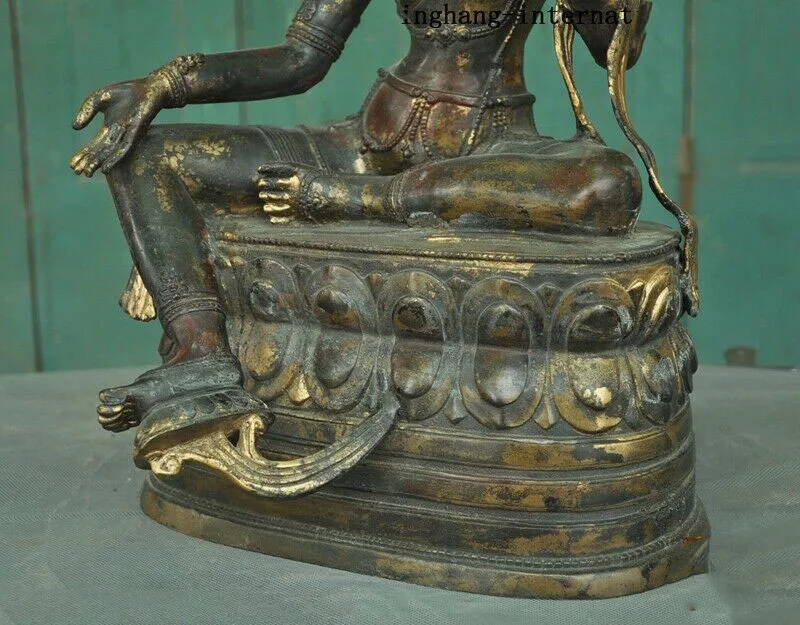 

wedding decoration 20"Tibet Buddhism temple Bronze Gilt green Tara Kwan-Yin Guanyin goddess statue