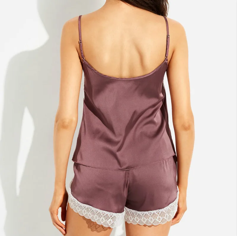 Женский пижамный комплект сексуальное сатиновое нижнее белье с бретелями