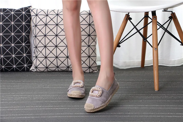 Minmclas Alpargatas Espadrilles; удобные женские тапочки без застежки с жемчугом; дышащие льняные парусиновые тапочки из пеньки для девочек; стразы