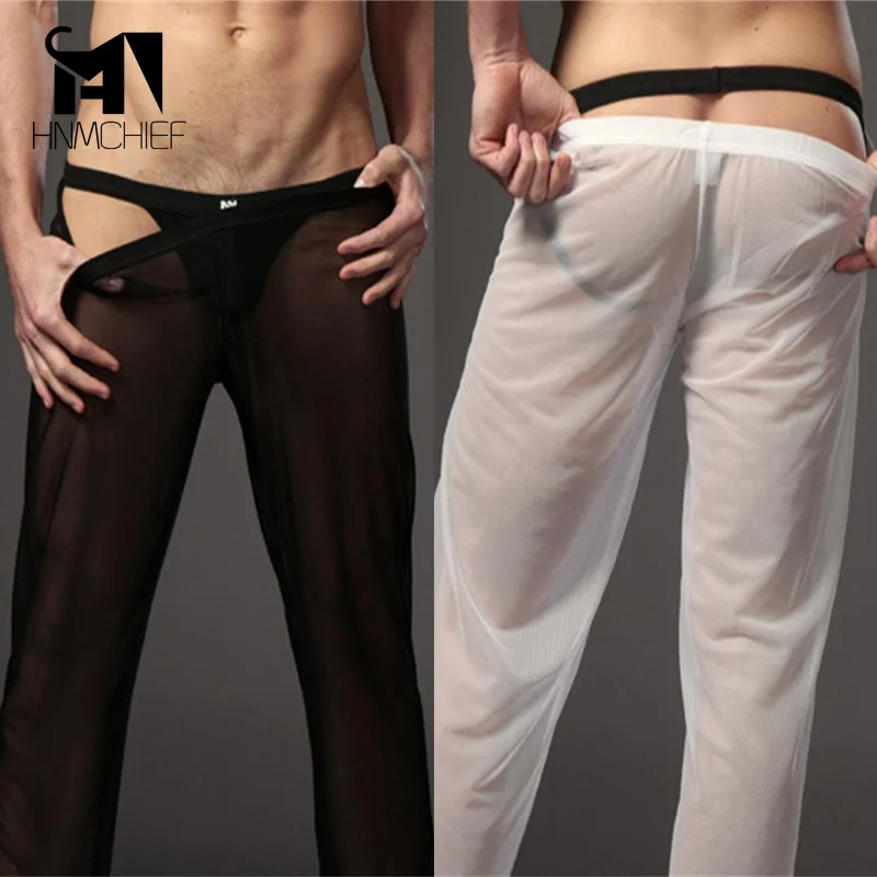 пижама мужская домашние штаны для мужчин Мужские see through брюки сексуальные
