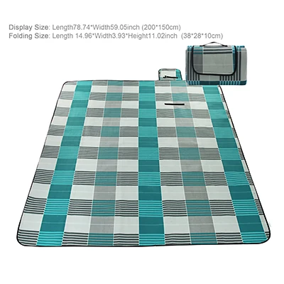 Blue and Grey Plaid Водонепроницаемое Фланелевое покрывало для пикника на природе коврик с ремешком для переноски(синие полоски - Цвет: Blue and Grey Plaid