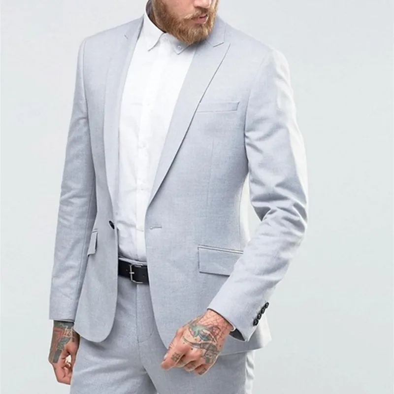 Light Grey Mens Suits Best Man Suits Blazer (Jacket+Pants) 2017 Groom men suit Tuxedos Groomsmen Wedding Party Dinner wear
