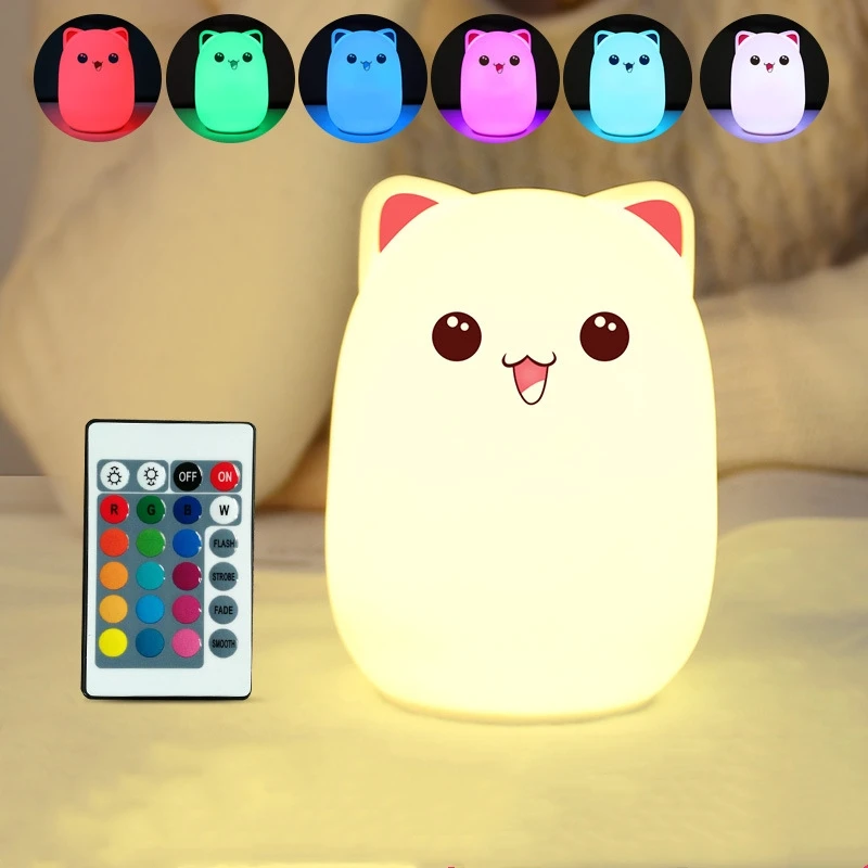 24key pink bear Силиконовый сенсорный Сенсор Мультфильм светодиодный ночной Светильник для детской Ночной светильник светодиодный USB дети животных светодиодный RGB 24Key пульт дистанционного управления - Испускаемый цвет: 24key pink bear