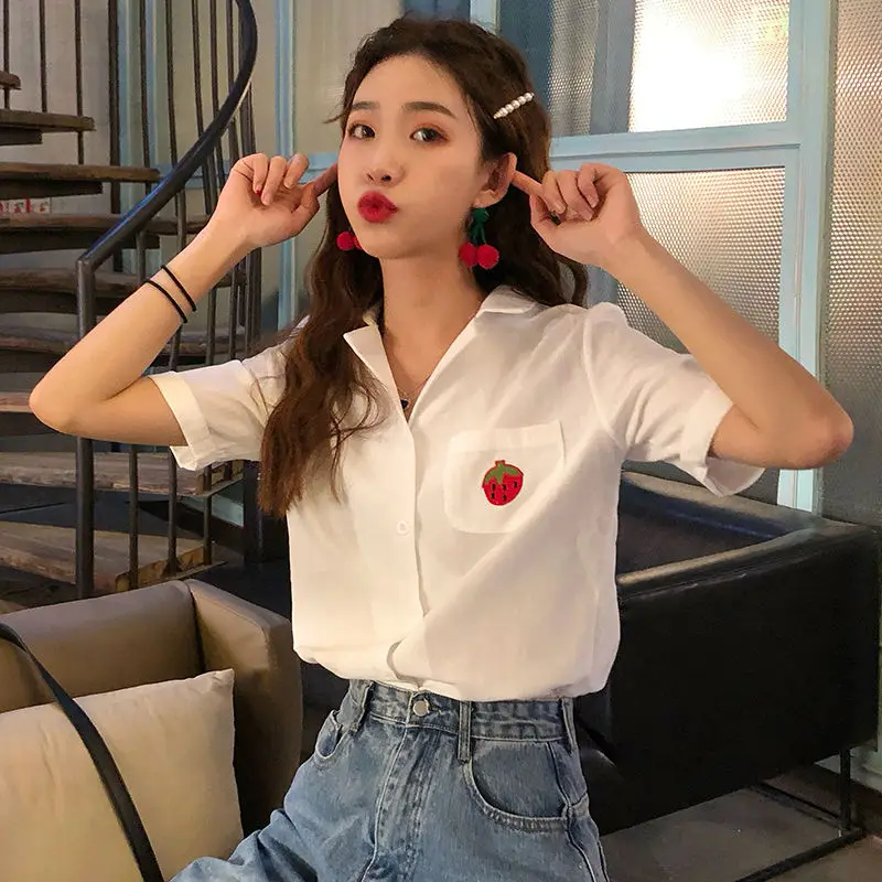 Женская блузка с вышивкой Hzirip Повседневная Свободная приталенная в Корейском