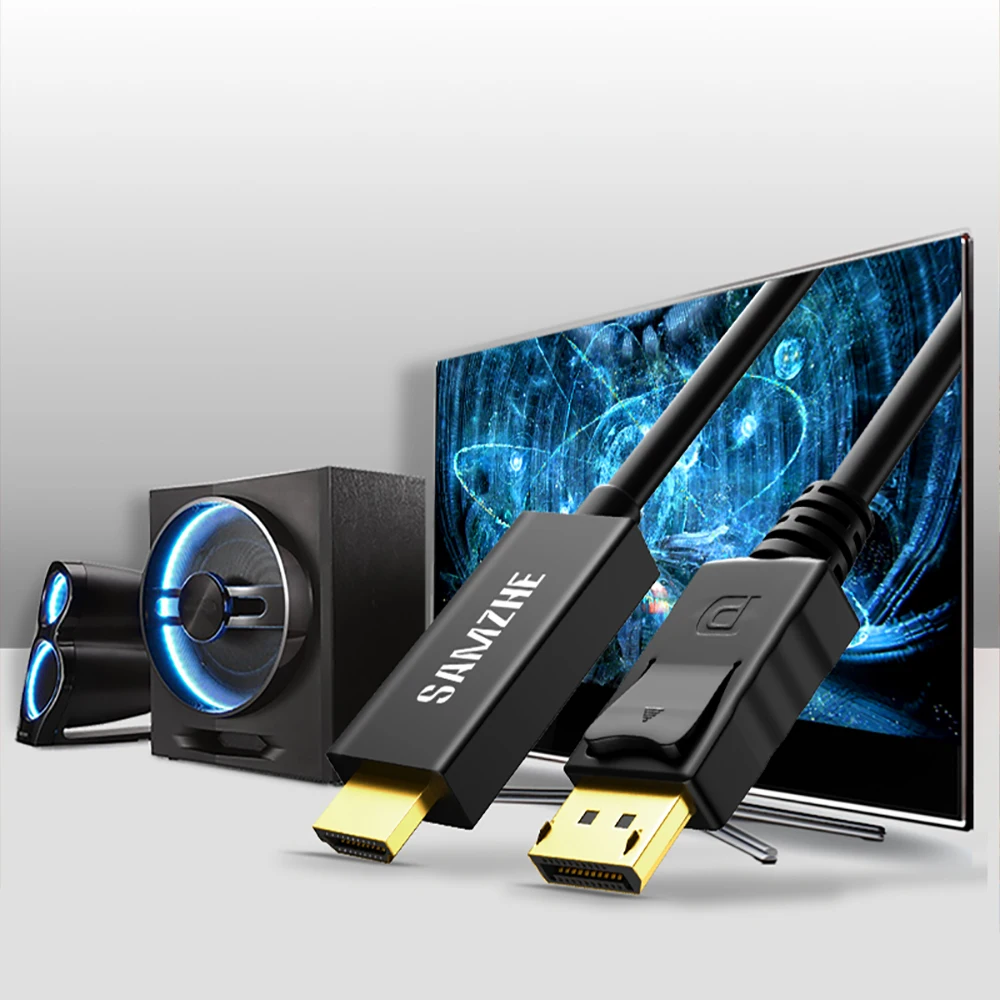 Кабель-адаптер SAMZHE Displayport to HDMI конвертер 1080P HD DP Male-HDMI Male 1 8/3 м для ПК ноутбуков
