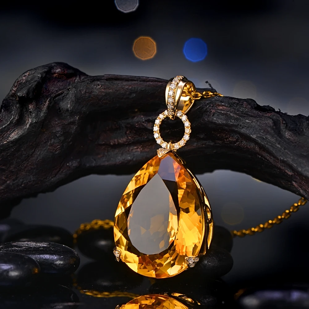 12.87ct натуральный цитрин и 0.13ct H SI1 бриллианты 18K желтое золото подвеска|pendant gold|gold