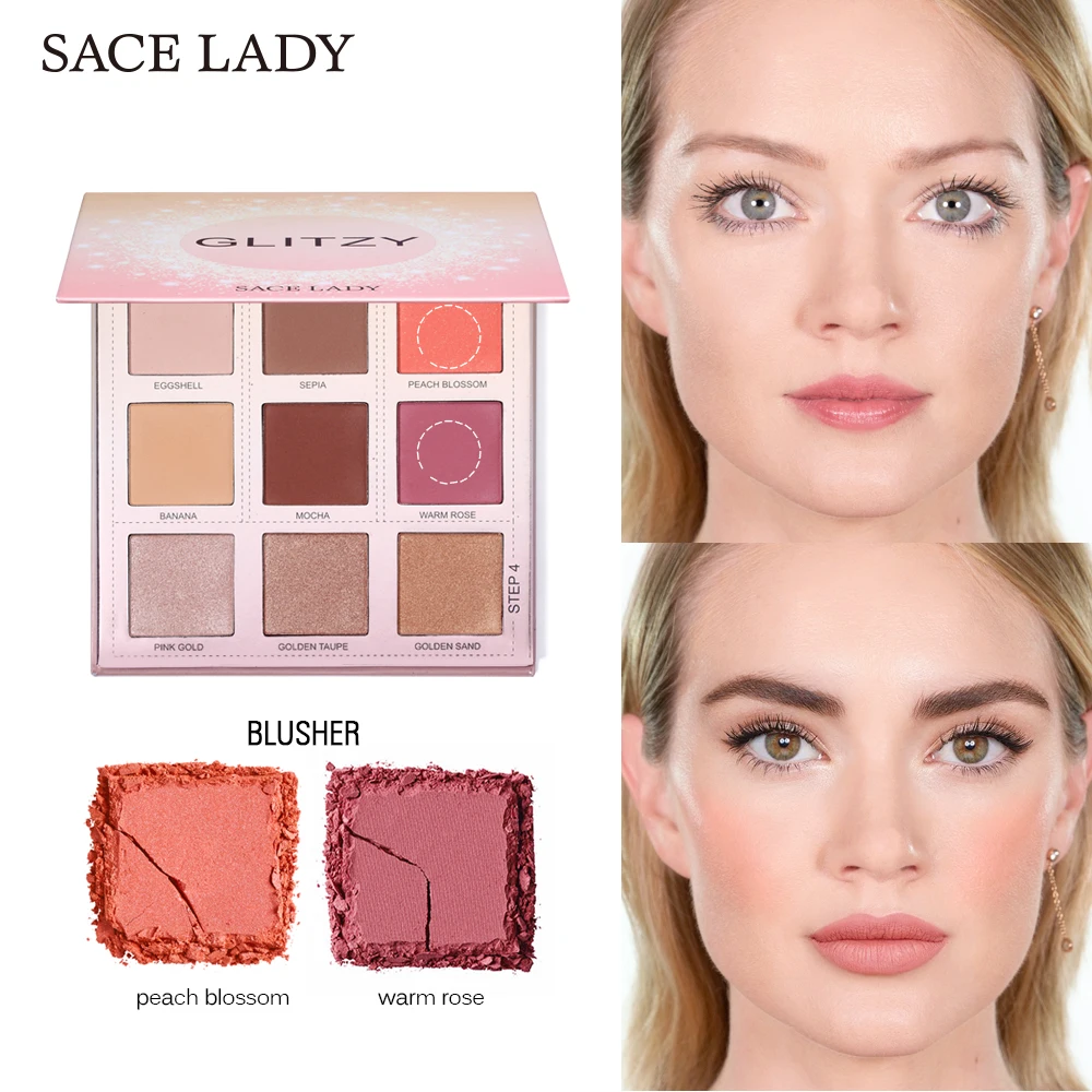 Sace Lady 9 цветов мерцающий материя Румяна бронзатор для лица Палетка контуринга с