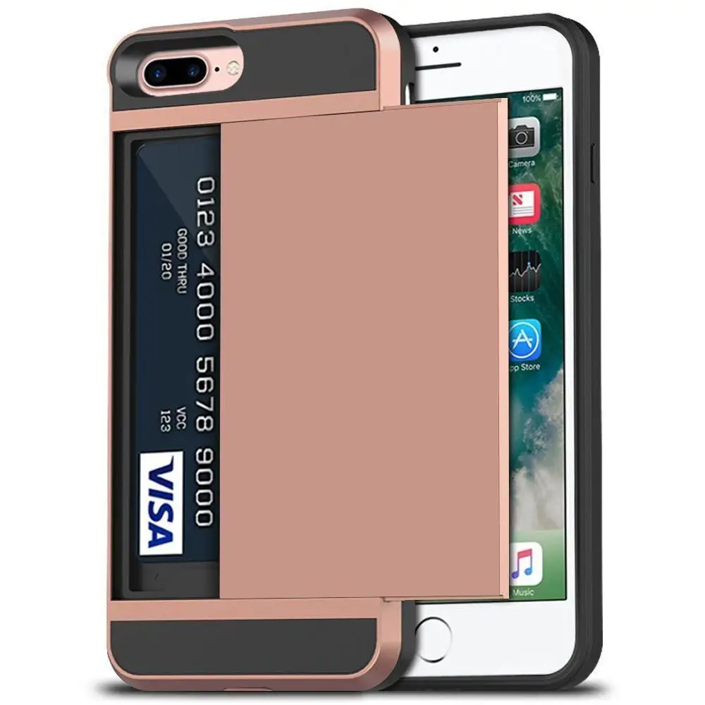 Чехол для iPhone 5 5S SE для карт 6, 6 S, 7, 8 Plus, 7+, 8+, чехол со слотом для карт, чехол для iPhone X, XS, XR, XS, MAX, 10, чехол - Цвет: Rose Gold