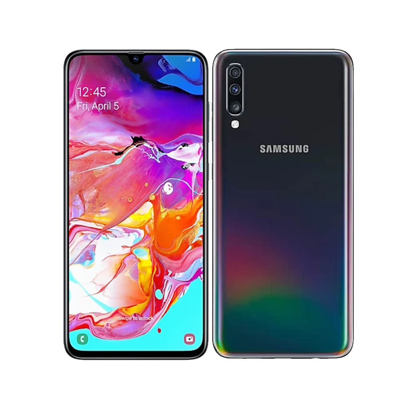 Черный Смартфон samsung Galaxy A70, 6,7 дюймов, дисплей Infinity U, 6 ГБ, 128 ГБ, Восьмиядерный процессор Snapdragon 675, 4500 мАч, быстрая зарядка, мобильный телефон NFC - Цвет: Черный