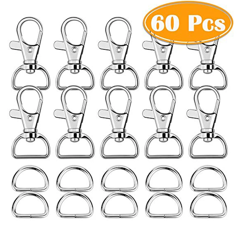 

60Pcs Swivel Snap Hooks and D Rings for Lanyard and Sewing Projects Swivel Clasps Lobster Claw Swivel Clasps For Key Ring Chain