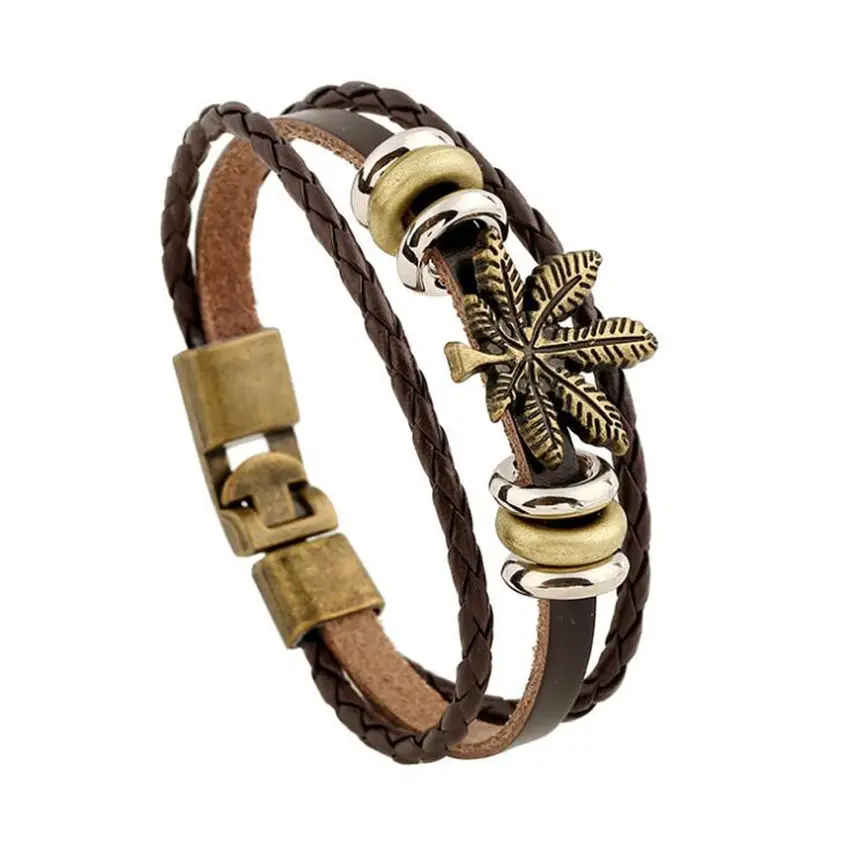 Винтажные Подвески в виде золотых листьев плетеные темно коричневые кожаные