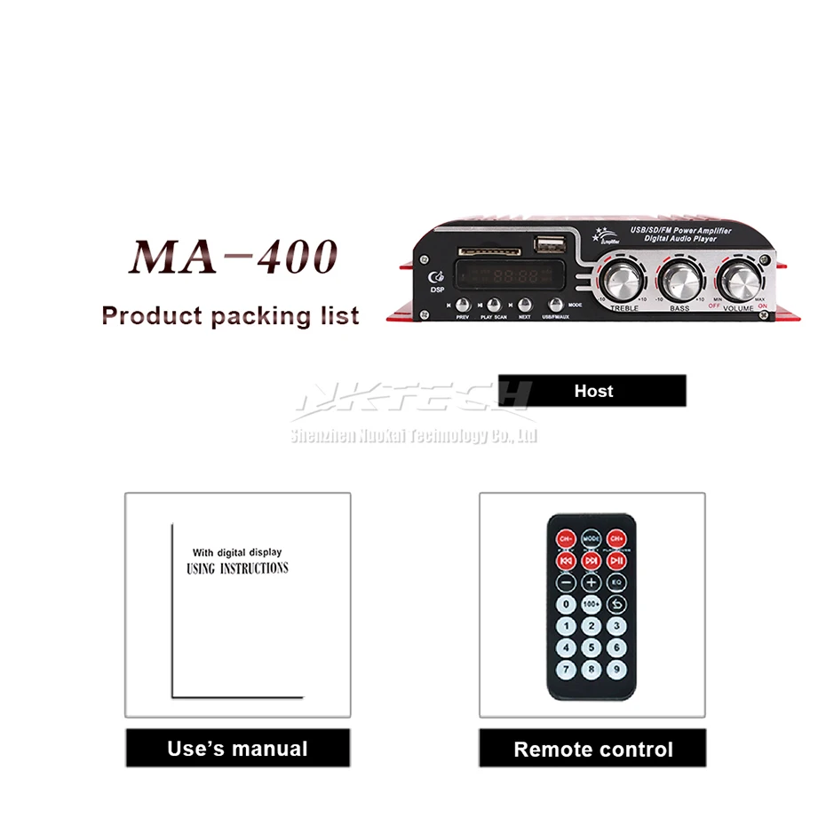 Автомобильный усилитель мощности NKTECH MA-400 ИК цифровой плеер Hi-Fi стерео 2CH 25 Вт RMS AUX
