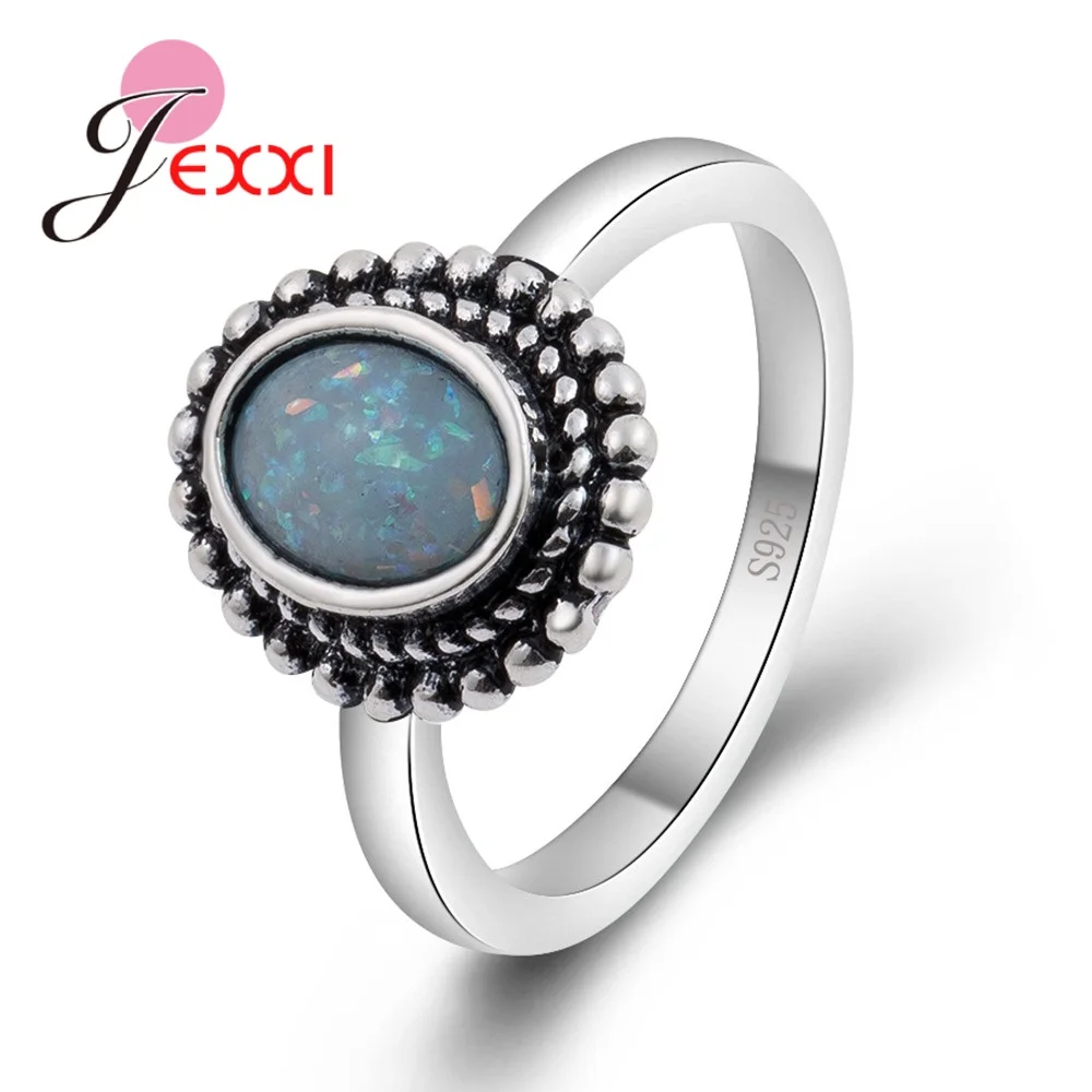 

Mystical Rainbow Opal Stones Real 925 Sterling Silver Party Engagement Rings For Women Female Original Old Fashion Anillos