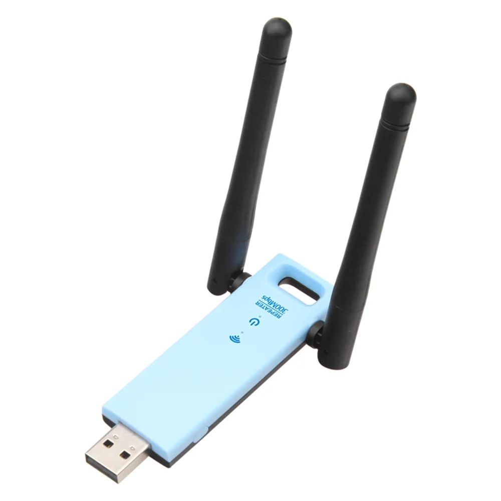 Беспроводной удлинитель сигнала 300 Мбит/с USB Wi Fi усилитель две антенны синий с