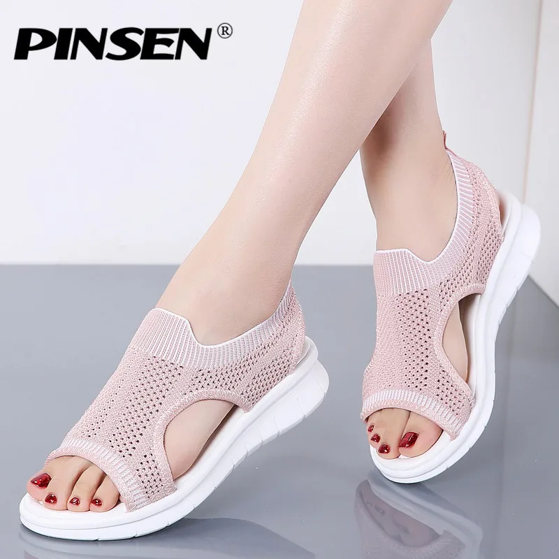 PINSEN Fashion 2020 женские сандалии новая женская обувь летние удобные на танкетке