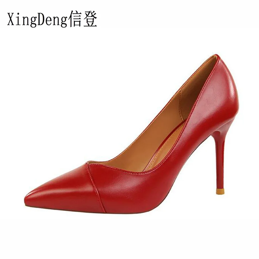 XingDeng Для женщин тонкий каблук из искусственной кожи туфли лодочки на высоком