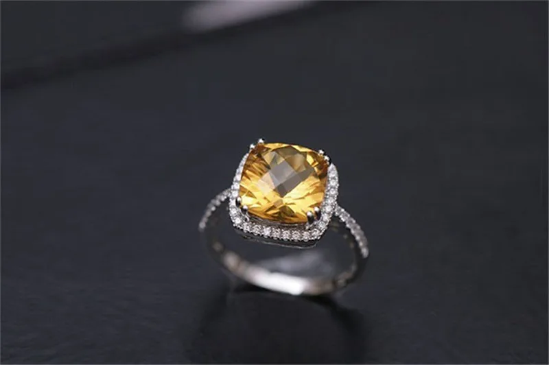 CC S925 Серебряные кольца для женщин желтый квадратный камень белое золото-цвет Свадьба обручальное кольцо ювелирные изделия для невесты Anillos Mujer CC594