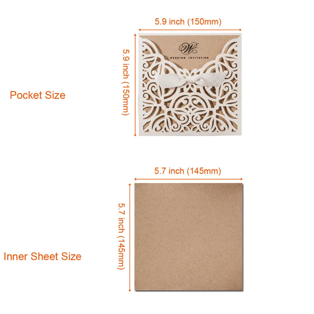 Приглашения на свадьбу с лазерной резкой 50 шт./лот крафт бумага слоновая кость
