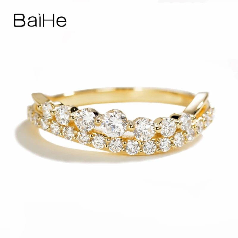 Yellow Gold BAIHE Solid 14 K желтое золото(AU585) 0.70ct круглая огранка H/SI натуральные бриллианты Свадебные модные ювелирные изделия Подарочное кольцо - Цвет камня: Yellow Gold