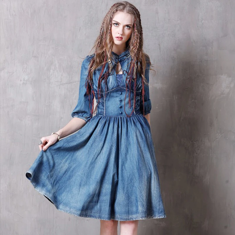 Vestidos женское летнее платье 2016 винтажные новые джинсовые платья с коротким