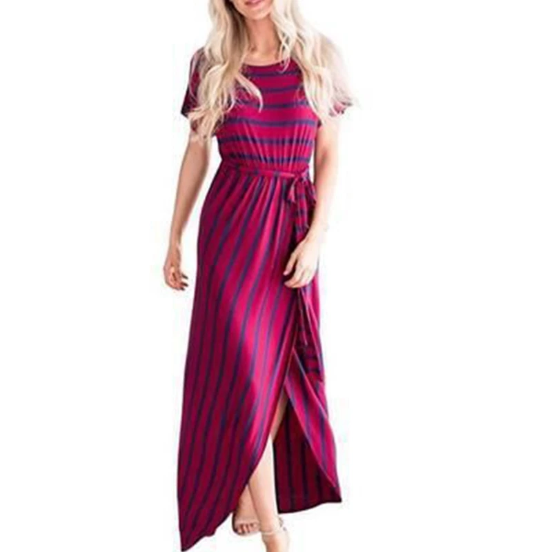 Plus Size Long Dress Striped Gown Rope Femme Evening Party Women's Dresses Empire Elegant Fashion Ladies Sundress S-XXL |