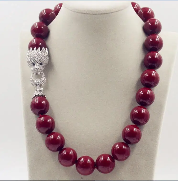 

Beautiful NEW Huge 16mm Genuine Red Shell Pearl Necklace 18" AAA Crystal Clasp