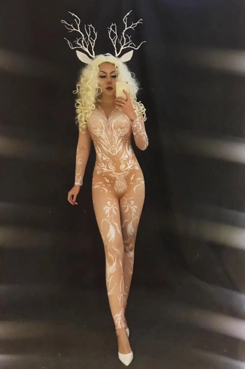 Рождественский сексуальный комбинезон для ночного клуба одежда сцены певицы