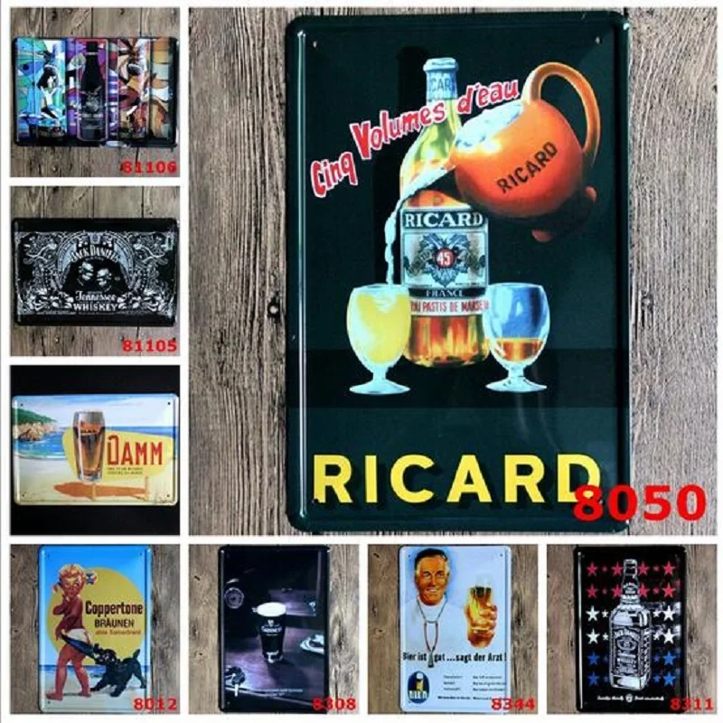 Retro Vintage Beer Bar Placa Decorativa Ricard Signs Damm Metal Crafts Iron Sheet Painting Placas Decorativas Sign | Дом и сад