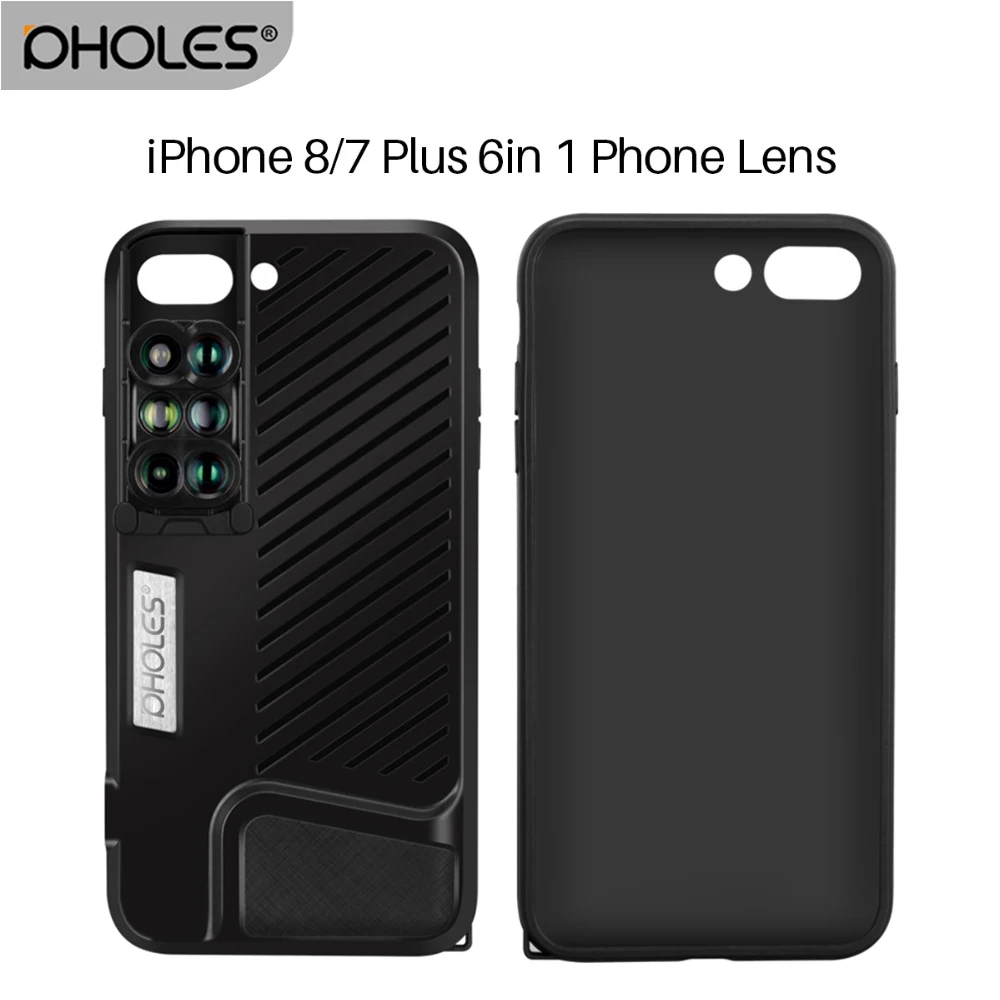 Pholes 6 в 1 объектив для телефона с чехлом iPhone 7 8 Plus Wide Angle10X макрообъектив рыбий глаз