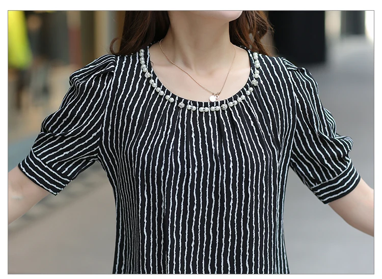 Женская шифоновая блузка в полоску с рукавами фонариками|blusas fashion|stripe chiffon blousechiffon