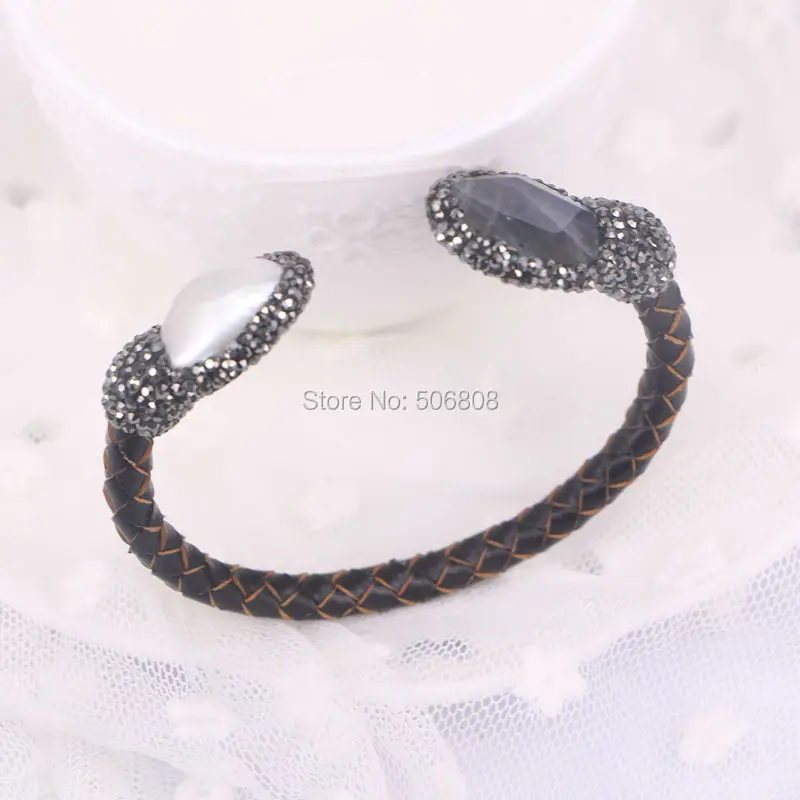 5 шт. натуральный Лабрадорит Жемчужный коричневый кожаный браслет с кристаллами