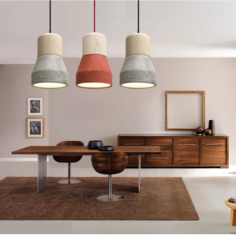 Nordic Wood Cement Pendant Lights Modern Droplight E27 Single Hanging Lamp For Bedroom Living Room Restaurant Cafe Loft Bar | Лампы и