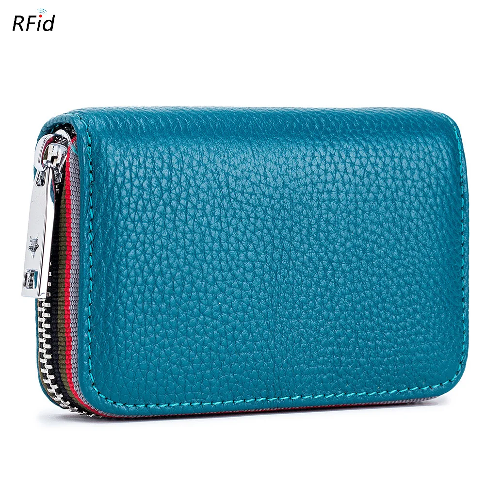 sea blue Новинка, модная женская сумка для карт, натуральная кожа, мужской кредитный держатель для карт, Rfid кошелек, Женский органайзер, маленький кошелек на молнии - Цвет: sea blue
