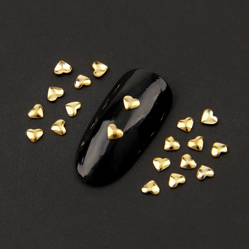 

Beauty Nail Art 200 Pcs 2*3mm Gold /Silver Metal Nail Art Decoration Heart Shape 3D Studs Tips DIY Decoration 290213