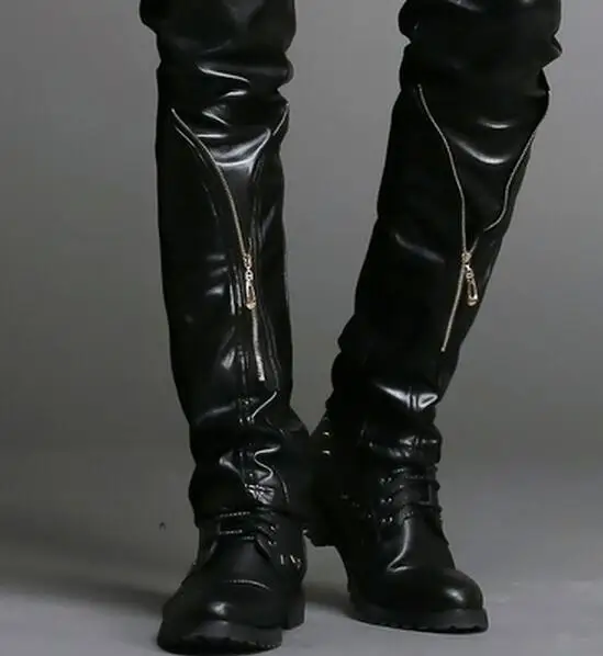 Мужские брюки 2018 модные трендовые мужские облегающие мотоциклетные кожаные на