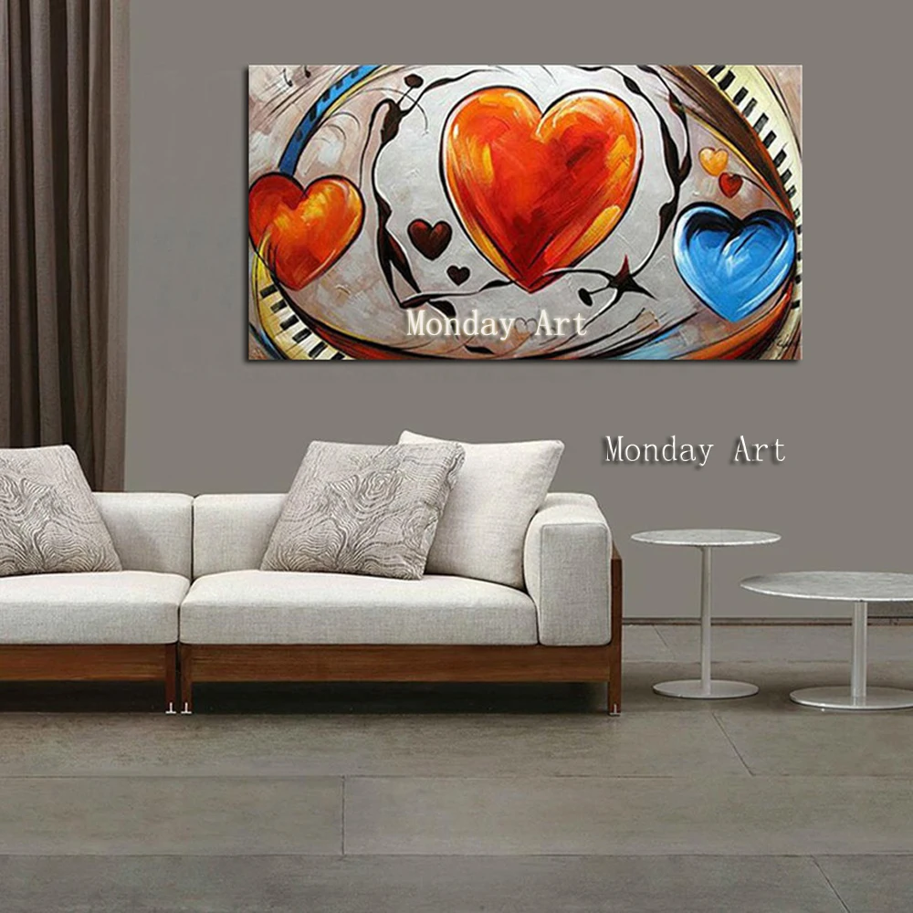 Современная Абстрактная масляная живопись сердца художник ручная роспись