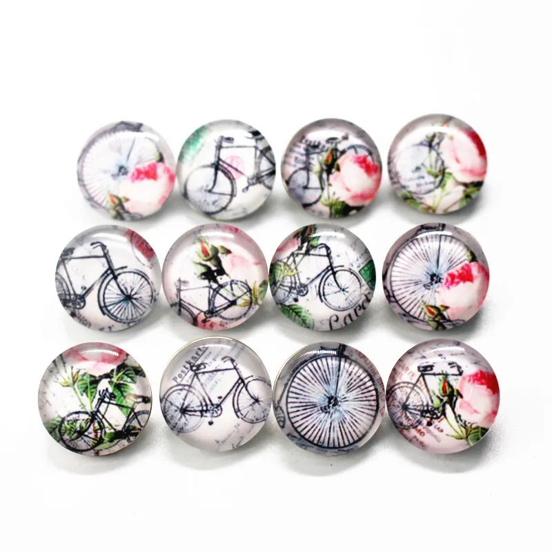 

Hot selling 50pcs/lot vintage bike Snap Button Print Glass Snap Charms Fit 18mm DIY Ginger Snap Bracelet Jewelry